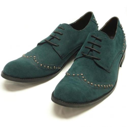 Fiesso Green Wrinkled Velvet Shoes With Metal Studs FI8430